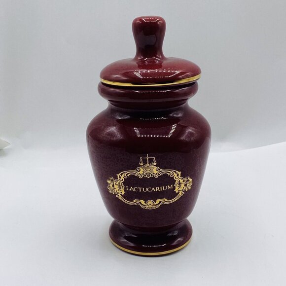 VINTAGE ELI LILLY NUMBERED APOTHECARY JAR-BURGUNDY W/ METALLIC GOLD TRIM